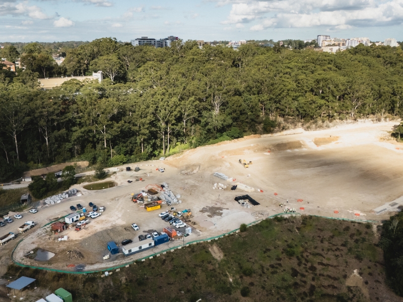 Drone view of hornsby field of play site on sod turning event day